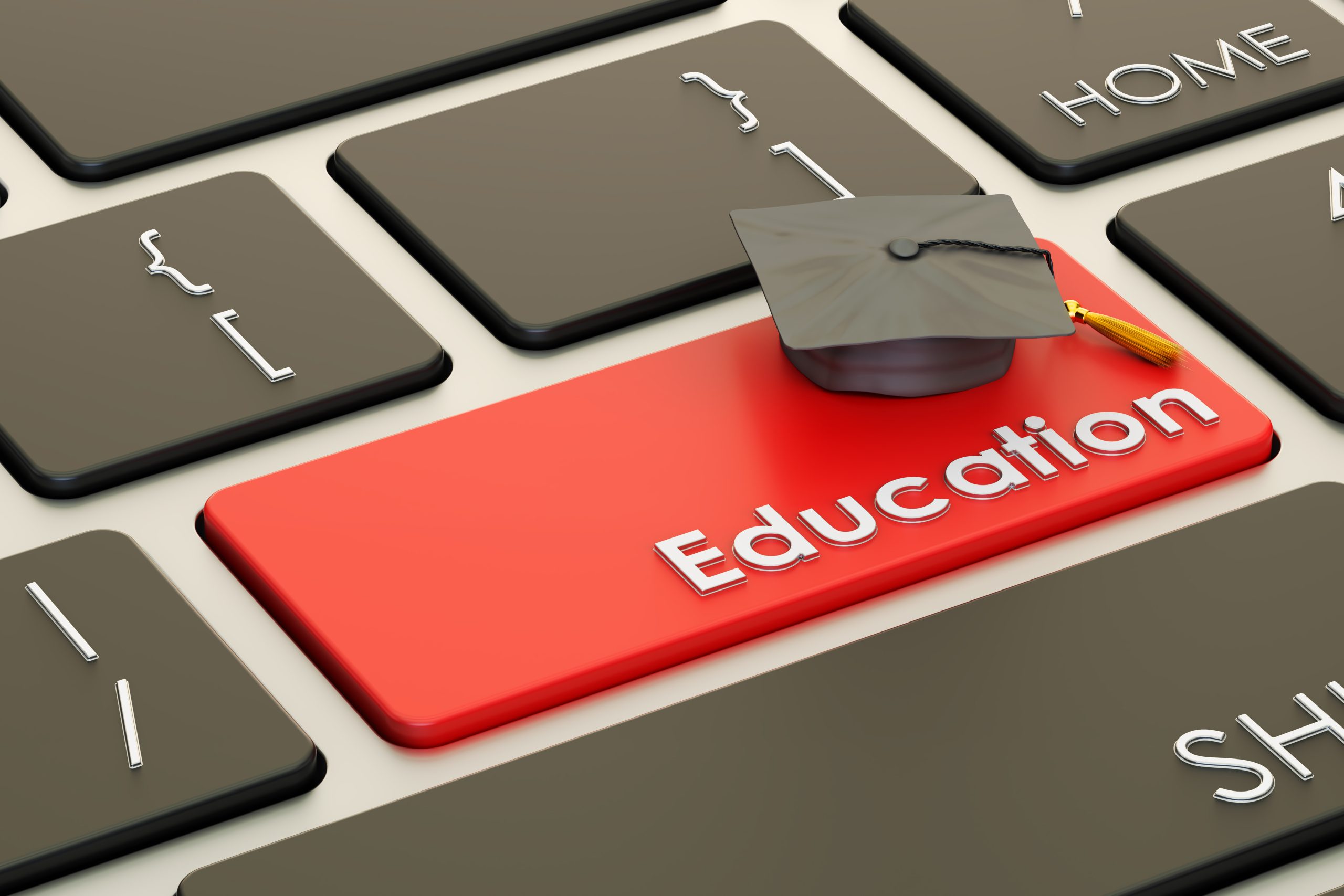 education button, red key on keyboard. 3D rendering